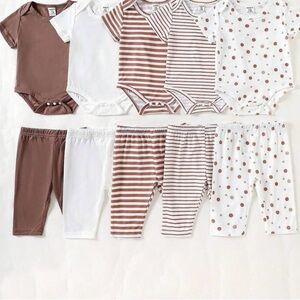 Baby Bodysuit and Pants Set in Brown and White